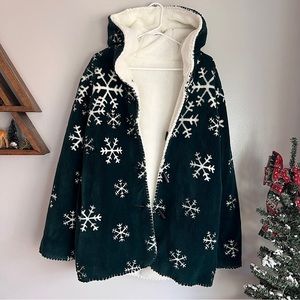 Vintage Snowflake Fleece Hooded Coat